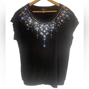 forever21 shortsleeve jeweled black sweater ladies medium Y2k top